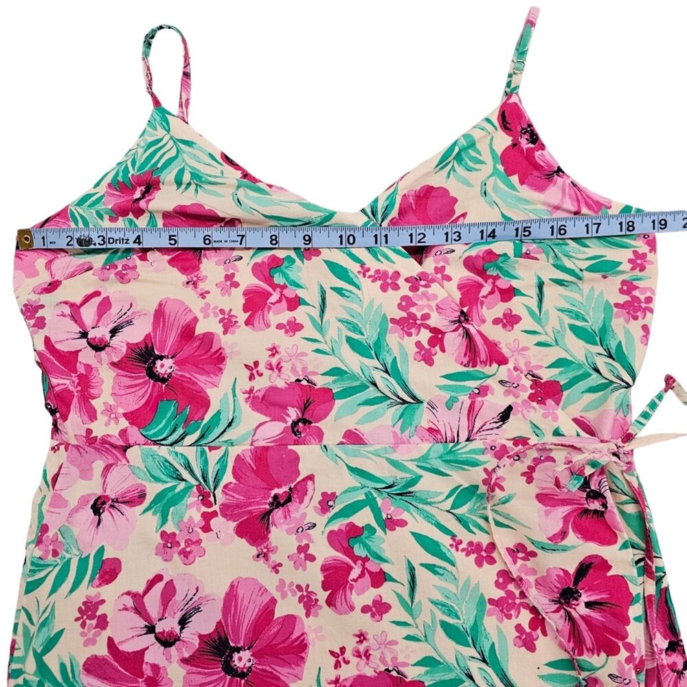J Crew Dress Womens Size 12 Floral Wrap Midi Length Sleeveless Pink Green - Picture 15 of 16